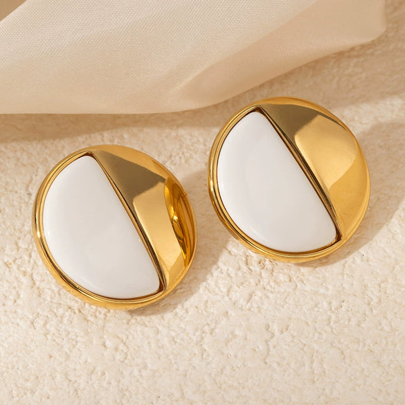 Wholesale Titanium Steel Geometric Round Retro High Grade Black And White Electroplated Unisex Earrings