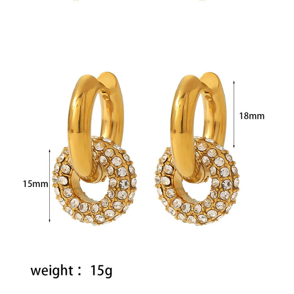 Wholesale Titanium Steel Geometric Round Tassel Donut Earrings With Electroplating And Colorful Full Diamond