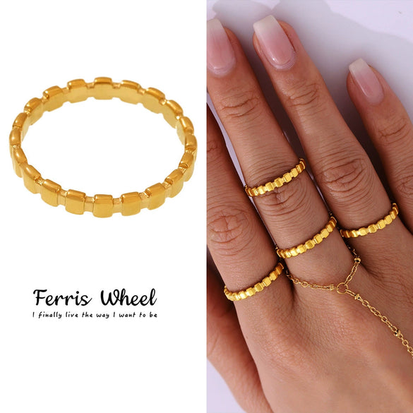 Wholesale Titanium Steel Geometric Shaped Electroplated 18K Gold Nonfading Stitching Ring Hand Jewelry For Women And Men