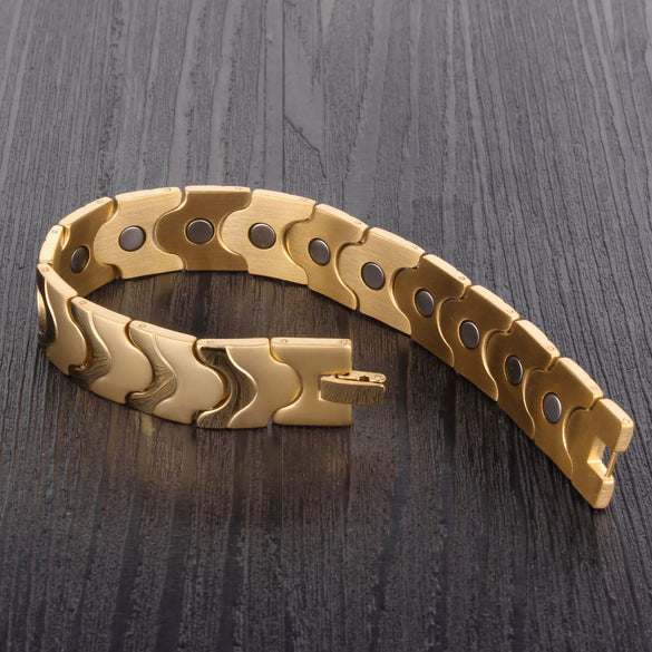 Wholesale Titanium Steel Geometric Single Row Magnet Energy Men's Bracelet With Electroplating