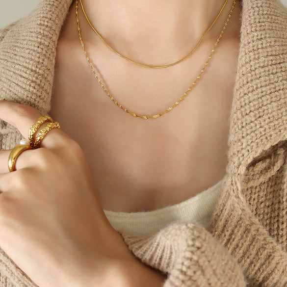 Wholesale Titanium Steel Geometric Snake Bone Chain Doublelayer Women's Clavicle Necklace With Electroplating