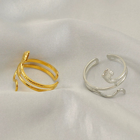 Wholesale Titanium Steel Geometric Snake Ring For Women With Electroplating Hollow And Adjustable Design