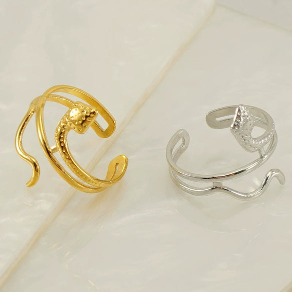 Wholesale Titanium Steel Geometric Snake Ring For Women With Electroplating Hollow And Adjustable Design