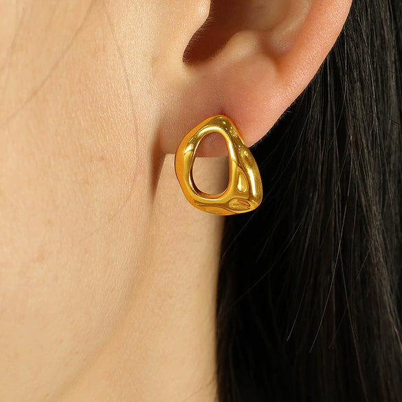 Wholesale 316L Stainless Steel Geometric Specialshaped Cut Out Electroplated Women's Earrings
