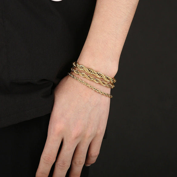 Wholesale Titanium Steel Geometric Sporty Style Spiral Hemp Rope Twist Chain Women's Bracelet