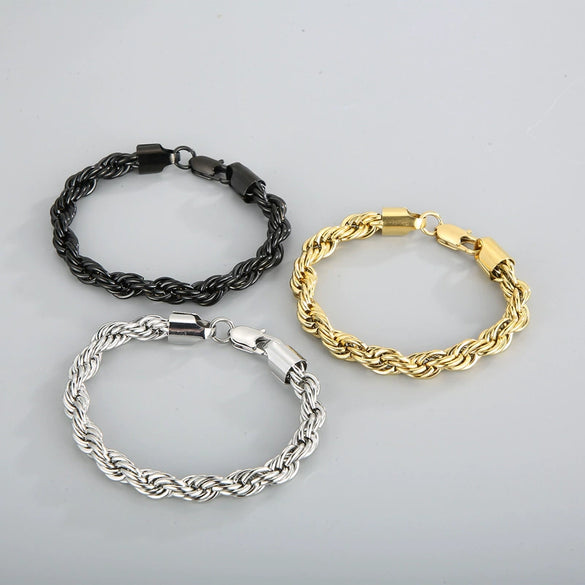 Wholesale Titanium Steel Geometric Sporty Style Spiral Hemp Rope Twist Chain Women's Bracelet