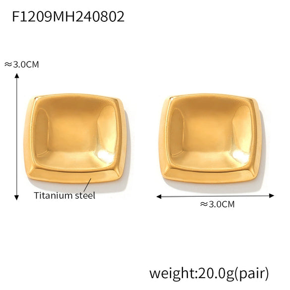 Wholesale Titanium Steel Geometric Square Concave Earrings 18K Gold Plated Simple Style For Women