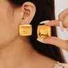 Wholesale Titanium Steel Geometric Square Concave Earrings 18K Gold Plated Simple Style For Women
