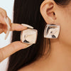 Wholesale Titanium Steel Geometric Square Concave Earrings Plated With 18K Gold Simple Style For Women