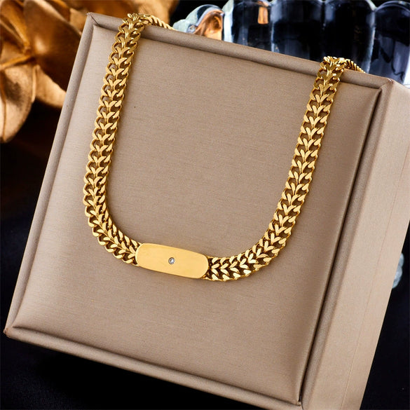 Wholesale Titanium Steel Geometric Square Cuban Chain Necklace With Electroplating Street Punk Style Unisex