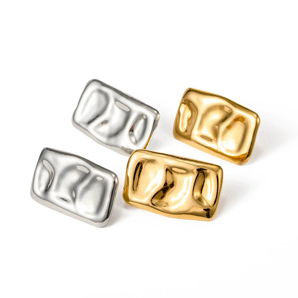 Wholesale Titanium Steel Geometric Square Hammer Pattern Earrings For Women With 18K Gold Electroplating