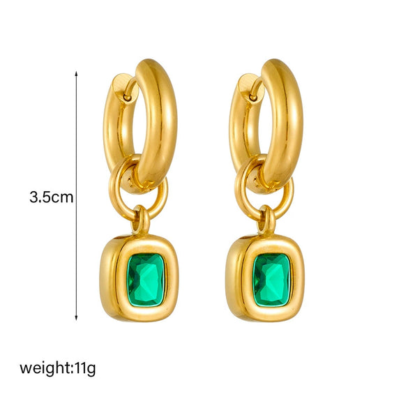 Wholesale Titanium Steel Geometric Square Rhinestone Earrings Fashion Retro Light Luxury Style Electroplated
