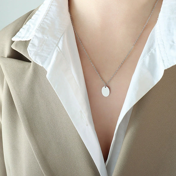 Wholesale 316L Stainless Steel Geometric Square Tassel Oval Pendant Double Layer Stacked Hip Hop Necklace For Women Electroplated