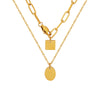 Wholesale 316L Stainless Steel Geometric Square Tassel Oval Pendant Double Layer Stacked Hip Hop Necklace For Women Electroplated