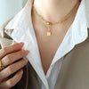 Wholesale 316L Stainless Steel Geometric Square Tassel Oval Pendant Double Layer Stacked Hip Hop Necklace For Women Electroplated