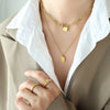 Wholesale 316L Stainless Steel Geometric Square Tassel Oval Pendant Double Layer Stacked Hip Hop Necklace For Women Electroplated