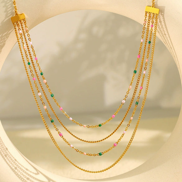 Wholesale 316L Stainless Steel Geometric Stacked Clavicle Chain Necklace For Women With Electroplating