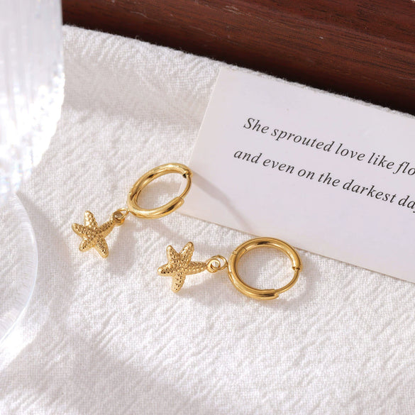 Wholesale Titanium Steel Geometric Starfish Pendant Earrings For Women Minimalist Style