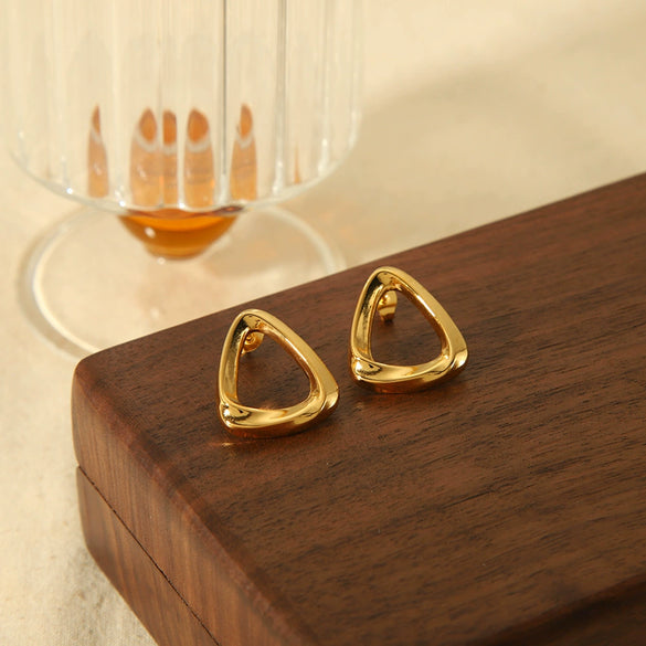 Wholesale Titanium Steel Geometric Stud Earrings 18K Gold Plated Triangle Hollow Unisex