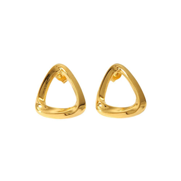 Wholesale Titanium Steel Geometric Stud Earrings 18K Gold Plated Triangle Hollow Unisex