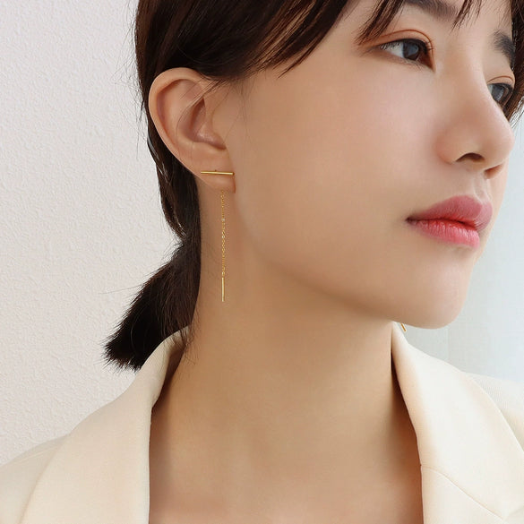 Wholesale 316L Stainless Steel Geometric Style Electroplated One Line Earring