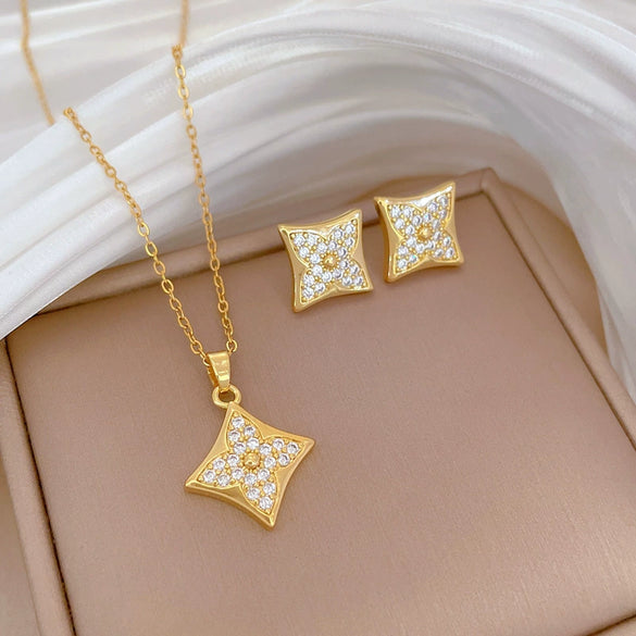 Wholesale Titanium Steel Geometric Style Electroplated Women's Necklace And Earrings Set