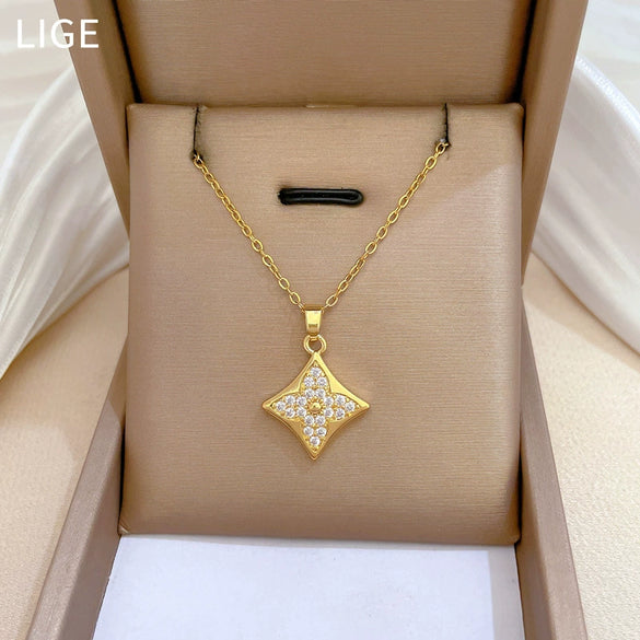 Wholesale Titanium Steel Geometric Style Electroplated Women's Necklace And Earrings Set