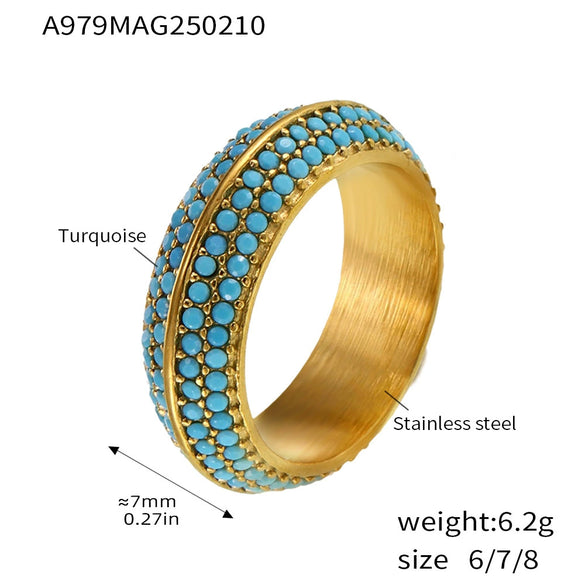 Wholesale 316L Stainless Steel Geometric Style Ring With Four Rows Of Full Diamonds Inlaid With 5A Zircon And Electroplating Treatment For Unisex