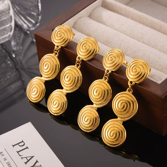 Wholesale Titanium Steel Geometric Threaded Circle Earrings With Electroplating Light Luxury Style