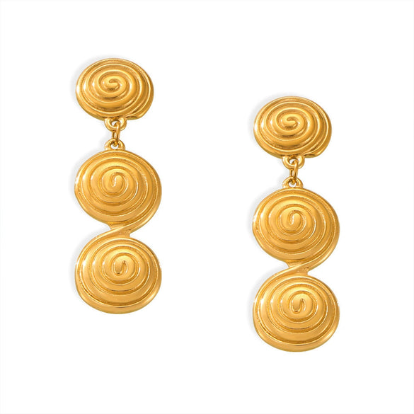 Wholesale Titanium Steel Geometric Threaded Circle Earrings With Electroplating Light Luxury Style
