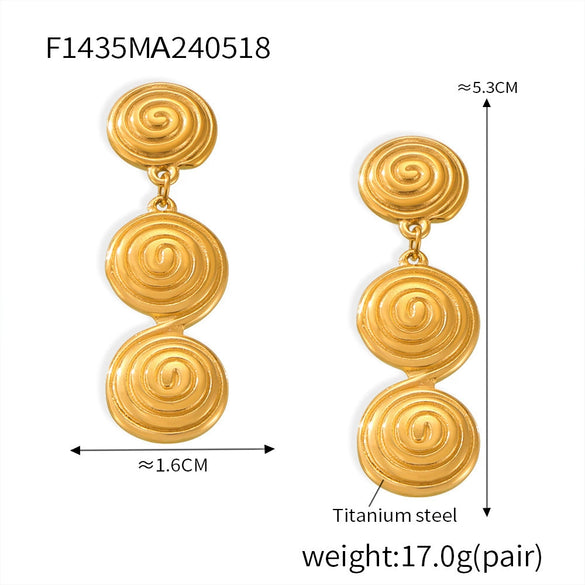 Wholesale Titanium Steel Geometric Threaded Circle Earrings With Electroplating Light Luxury Style