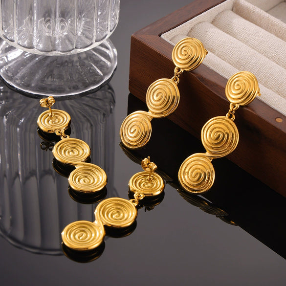 Wholesale Titanium Steel Geometric Threaded Circle Earrings With Electroplating Light Luxury Style
