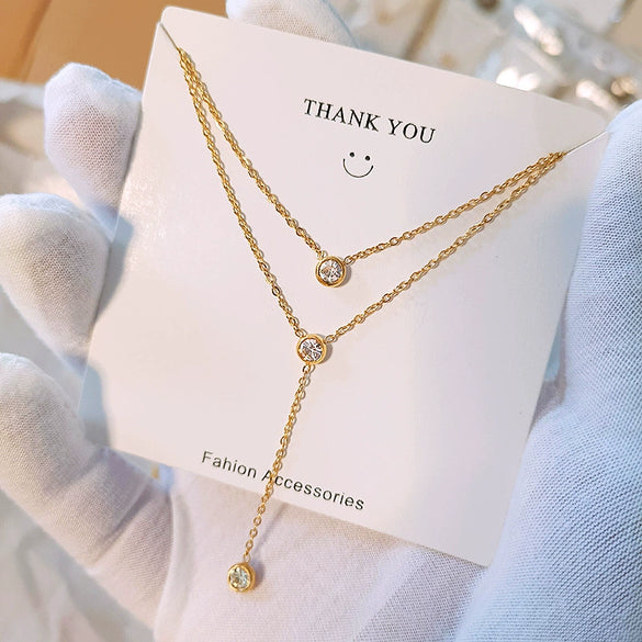 Wholesale Titanium Steel Geometric Three Tassel Double Layer O Chain Necklace For Women Electroplated