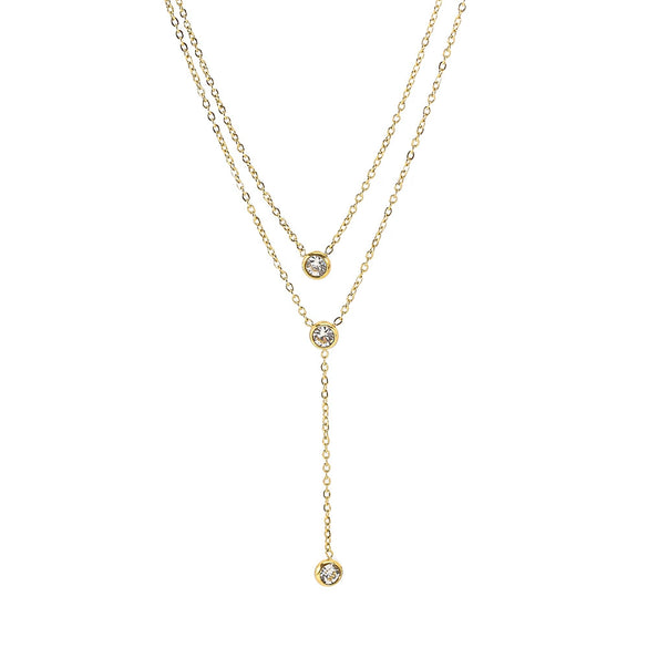 Wholesale Titanium Steel Geometric Three Tassel Double Layer O Chain Necklace For Women Electroplated