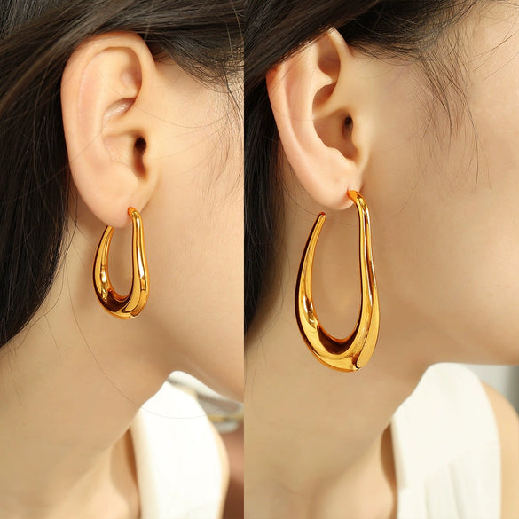 Wholesale 316L Stainless Steel Geometric U Shaped Exaggerated Hollow Earrings For Women With Electroplating Treatment