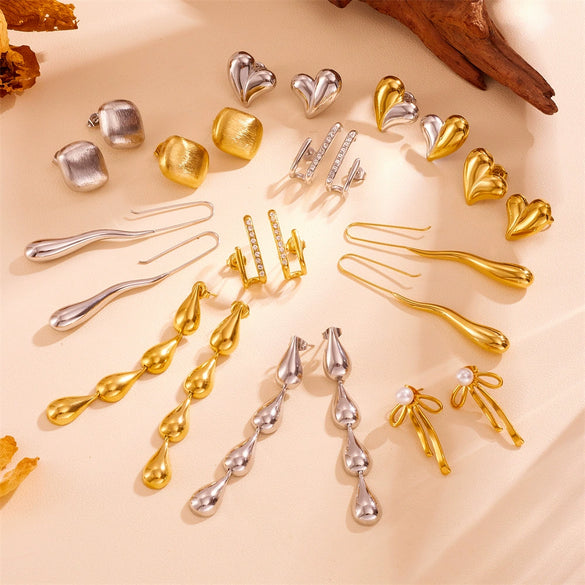 Wholesale Titanium Steel Geometric Water Drop Earrings Retro Style