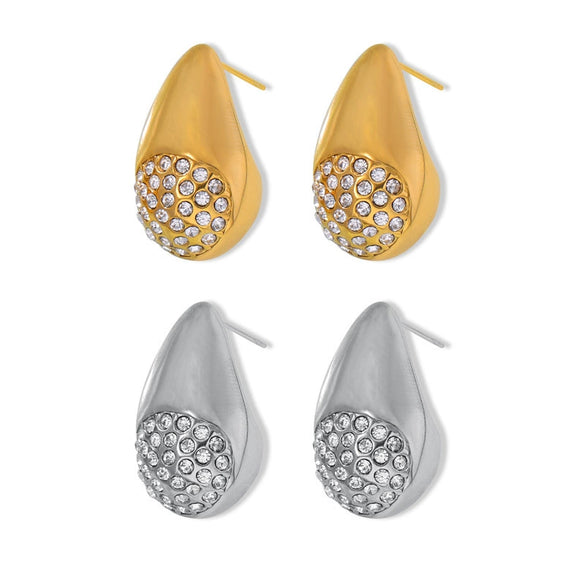 Wholesale 316L Stainless Steel Geometric Water Drop Shape Diamond Design Gold Plated Women's Earrings