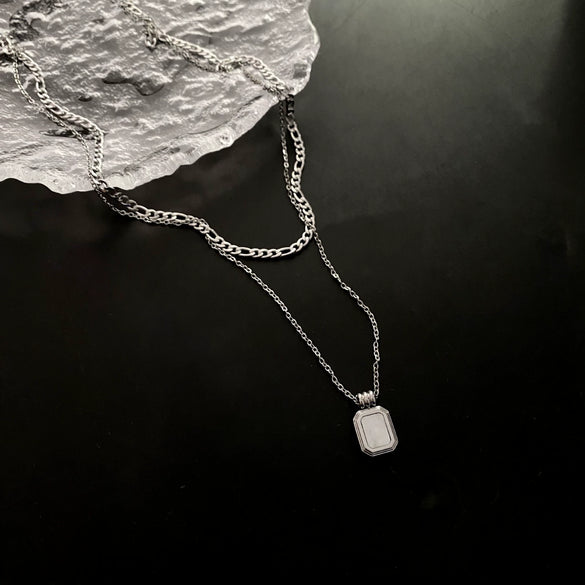Wholesale Titanium Steel Geometric Women's Double Layer Stacked Clavicle Necklace With Electroplating Design
