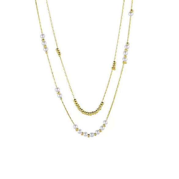 Wholesale Titanium Steel Geometric Women's Double Layer Stacked Clavicle Necklace With Electroplating Design