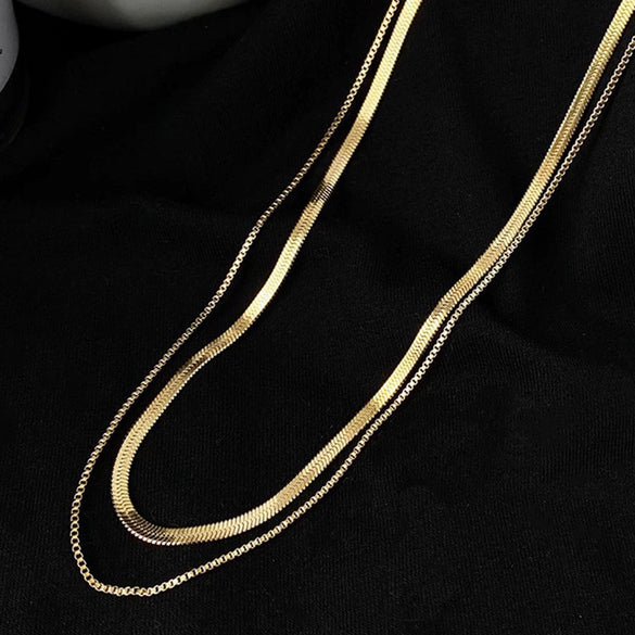 Wholesale Titanium Steel Geometric Women's Double Layer Stacked Clavicle Necklace With Electroplating Design