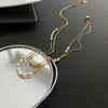 Wholesale Titanium Steel Geometric Women's Double Layer Stacked Clavicle Necklace With Electroplating Design