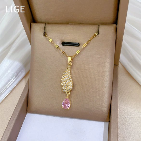 Wholesale Titanium Steel Geometric Zircon Pendant Necklace For Women