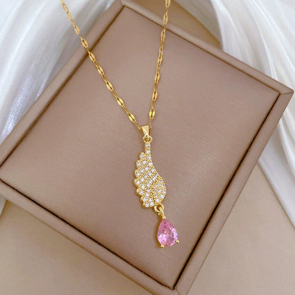 Wholesale Titanium Steel Geometric Zircon Pendant Necklace For Women