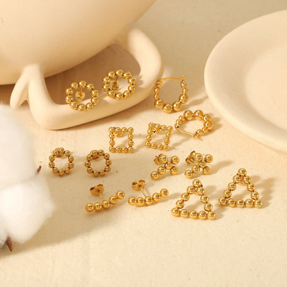 Wholesale Titanium Steel Gold Beads Geometric Shape Electroplated Women's Ear Stud Earrings
