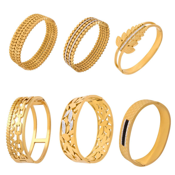 Wholesale 316L Stainless Steel Gold Plated Diamond Hollow Bracelet Jewelry With Retro Fashion Personality Design