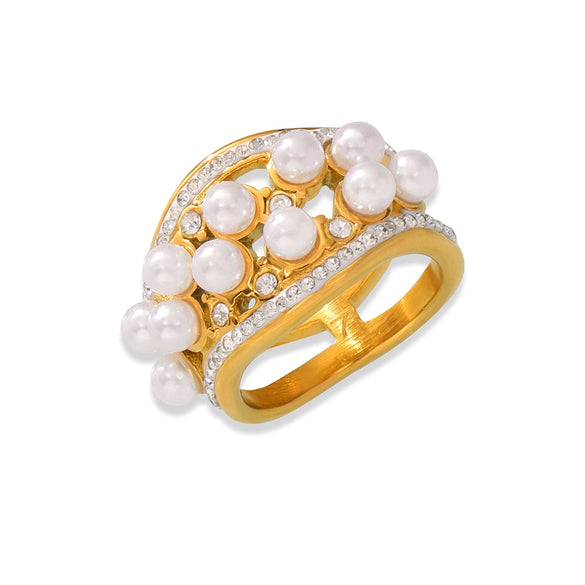Wholesale 316L Stainless Steel Gold Plated Geometric Beads Inlaid Ring