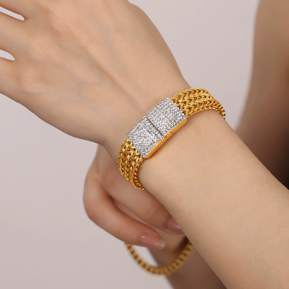 Wholesale 316L Stainless Steel Gold Plated Geometric Diamond Watch Chain Jewelry Unisex