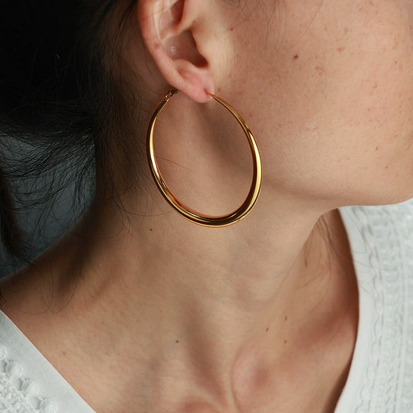 Wholesale 316L Stainless Steel Gold Plated Geometric Hollow Big Circle Earrings For Women