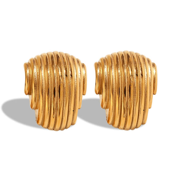 Wholesale 316L Stainless Steel Gold Plated Geometric Irregular Vertical Stripe Pattern Earrings Niche Design