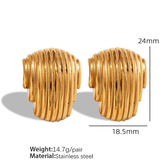 Wholesale 316L Stainless Steel Gold Plated Geometric Irregular Vertical Stripe Pattern Earrings Niche Design